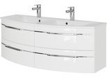 Waschtisch SAPHIR "Serie 7045 Mineralmarmor-Waschtisch und Unterschrank, 131 cm breit", weiß (weiß hochglanz), B:131cm H:50,2cm T:51,8cm, Waschtische, Waschtisch, Doppel-Waschplatz mit 4 Schubladen, Badmöbel Set mit Waschtisch