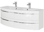 Waschtisch SAPHIR "Serie 7045 Mineralmarmor-Waschtisch und Unterschrank, 131 cm breit", weiß (weiß hochglanz), B:131cm H:50,2cm T:51,8cm, Waschtische, Waschtisch, Doppel-Waschplatz mit 4 Schubladen, Badmöbel Set mit Waschtisch