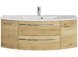 Waschtisch SAPHIR "Serie 7045 Mineralmarmor-Waschtisch und Unterschrank, 131 cm breit", braun (halifax eiche quer nachbildung), B:131cm H:50,2cm T:49,8cm, Waschtische, Waschtisch, Waschplatz mit 2 Schubladen, 2 Türen, Badmöbel Set mit Waschtisch