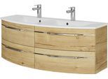 Waschtisch SAPHIR "Serie 7045 Mineralmarmor-Waschtisch und Unterschrank, 131 cm breit", braun (halifax eiche quer nachbildung), B:131cm H:50,2cm T:51,8cm, Waschtische, Waschtisch, Doppel-Waschplatz mit 4 Schubladen, Badmöbel Set mit Waschtisch