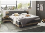 Bettgestell SCHLAFKONTOR "Linea", grau (bartex eiche, graphit), B:296cm H:97cm L:210cm, Betten, Bettgestell, inkl. 2 Nachttische