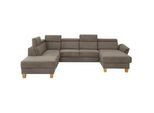 Wohnlandschaft HOME AFFAIRE "Conville U-Form", braun (savannah), B:322cm H:84cm T:217cm, 100% Polyester, Sofas, Kopfteilverstellung wahlweise mit Bettfunktion und Bettkasten