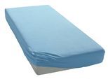 Spannbettlaken BELLANA "Jersey-Elasthan Aqua in Gr. 90x200, 140x200 oder 180x200 cm", blau (mittelblau), 1 Stk., Jersey, 140x200 140x210 140x220 150x200 150x210 150x220 160x200 160x210 160x220 35, Jersey, Obermaterial: 97% Baumwolle, 3% Elasthan, Bettlaken, Spannbettlaken, aus Baumwolle, für Matratzen bis 35 cm Höhe, Bettlaken, Spannbetttuch