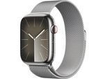 Smartwatch APPLE "Watch Series 9 GPS + Cellular Stainless Steel 45mm One-Size" Smartwatches silberfarben (silber) Fitness-Tracker Milanese Loop