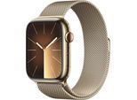 Smartwatch APPLE "Watch Series 9 GPS + Cellular Stainless Steel 45mm One-Size" Smartwatches goldfarben (gold) Fitness-Tracker Milanese Loop