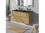 Bernstein - Meuble de salle de bain suspendu bois laqué, meuble vasque noire 4 tiroirs soft-close - Garantie 5 ans - 64x121x47cm - vireo - Honeygold