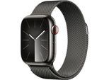 Smartwatch APPLE "Watch Series 9 GPS + Cellular 41mm Edelstahl One-Size" Smartwatches grau (graphite) Fitness-Tracker Milanese Loop