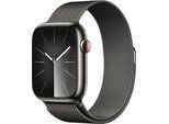 Smartwatch APPLE "Watch Series 9 GPS + Cellular Stainless Steel 45mm One-Size" Smartwatches grau (graphite) Fitness-Tracker Milanese Loop