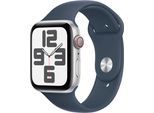 Smartwatch APPLE "Watch SE GPS Aluminium 44 mm + Cellular M/L" Smartwatches blau (silver, storm blue) Fitness-Tracker Sport Band