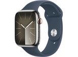 Smartwatch APPLE "Watch Series 9 GPS + Cellular Stainless Steel 45mm M/L" Smartwatches silberfarben (silber) Fitness-Tracker Sport Band