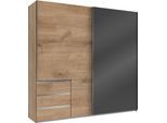 Schwebetürenschrank WIMEX "Level by fresh to go", grau (plankeneichefarben, grauglas), B:250cm H:216cm T:65cm, Schränke, Schwebetürenschrank, mit Glastür