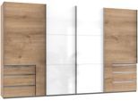 Schwebetürenschrank WIMEX "Level by fresh to go", braun (plankeneichefarben, weißglas), B:350cm H:216cm T:65cm, Schränke, Schwebetürenschrank, mit Glastüren und Synchronöffnung