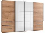 Schwebetürenschrank WIMEX "Level by fresh to go", braun (plankeneichefarben, weißglas), B:350cm H:236cm T:65cm, Schränke, Schwebetürenschrank, mit Glastüren und Synchronöffnung