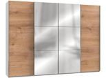 Schwebetürenschrank WIMEX "Level by fresh to go", weiß (weiß, plankeneichefarben), B:300cm H:216cm T:65cm, Schränke, Schwebetürenschrank, mit Synchronöffnung