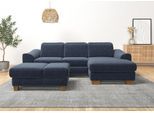 Ecksofa HOME AFFAIRE "Dundee L-Form", blau (graublau), B:264cm H:86cm T:170cm, Flachgewebe (100% Polyester), Sofas, Ecksofa, wahlweise mit Kopfteilverstellung und zusätzlich mit Bettfunktion