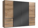 Schwebetürenschrank WIMEX "Level by fresh to go", grau (plankeneichefarben, grauglas), B:300cm H:216cm T:65cm, Schränke, Schwebetürenschrank, mit Glastüren und Synchronöffnung