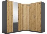 Schrank-Set RAUCH "Holmes", grau (graumetallic, eiche artisan), B:221cm H:197cm T:163cm, Holzwerkstoff, Kastenmöbel-Sets, mit Applikationen "Industrial Style"