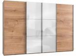 Schwebetürenschrank WIMEX "Level by fresh to go", braun (plankeneichefarben, weißglas), B:350cm H:236cm, Schränke, Schwebetürenschrank, mit Glastüren und Synchronöffnung