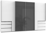 Schwebetürenschrank WIMEX "Level by fresh to go", weiß (weiß, grauglas), B:350cm H:216cm T:65cm, Schränke, Schwebetürenschrank, mit Glastüren und Synchronöffnung