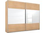 Schwebetürenschrank RAUCH "Quadra", braun (struktureichefarben hell, spiegel), B:271cm H:210cm T:62cm, Holzwerkstoff, Schränke, Schwebetürenschrank, mit Spiegelelementen