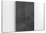 Schwebetürenschrank WIMEX "Level by fresh to go", weiß (weiß, grauglas), B:350cm H:216cm, Schränke, Schwebetürenschrank, mit Glastüren und Synchronöffnung