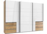 Schwebetürenschrank WIMEX "Level by fresh to go", braun (plankeneichefarben, weißglas), B:300cm H:216cm T:65cm, Schränke, Schwebetürenschrank, mit Glastüren