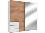 Schwebetürenschrank WIMEX "Level by fresh to go", weiß (weiß, plankeneichefarben), B:200cm H:216cm T:65cm, Schränke, Schwebetürenschrank, jeweils mit einer Spiegeltür
