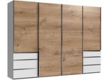 Schwebetürenschrank WIMEX "Level by fresh to go", weiß (weiß, plankeneichefarben), B:300cm H:216cm T:65cm, Schränke, Schwebetürenschrank, mit Synchronöffnung