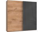 Schwebetürenschrank WIMEX "Level by fresh to go", grau (plankeneichefarben, grauglas), B:250cm H:236cm T:65cm, Schränke, Schwebetürenschrank, mit jeweils einer Glastür