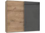 Schwebetürenschrank WIMEX "Level by fresh to go", grau (plankeneichefarben, grauglas), B:200cm H:216cm T:65cm, Schränke, Schwebetürenschrank, mit jeweils einer Glastür