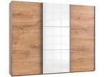 Schwebetürenschrank WIMEX "Level by fresh to go", braun (plankeneichefarben, weißglas), B:300cm H:236cm T:65cm, Schränke, Schwebetürenschrank, mit jeweils einer Glastür