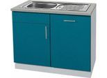 Spülenschrank WIHO KÜCHEN "Kiel", blau (front: ozeanblau, korpus: steel grau, arbeitsplatte: canvas grau), B:110cm H:85cm T:60cm, Schränke, Spülenschrank, 110 cm breit, inkl. Tür/Griff/Sockel für Geschirrspüler