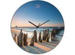 Wanduhr ARTLAND "Glasuhr rund Sonnenuntergang Strand Wellenbrecher", braun, B:30cm H:30cm T:1,8cm, Wanduhren, Wanduhr, wahlweise mit Quarz- oder Funkuhrwerk, lautlos ohne Tickgeräusche
