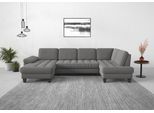 Wohnlandschaft SIT & MORE "Westham U-Form", grau, B:338cm H:88cm T:172cm, 90% Polyester 10%Polyamid, Sofas, Wohnlandschaft, wahlweise mit Bettfunktion, Bettkasten, Sitztiefenverstellung