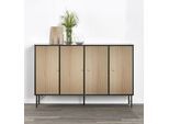 Sideboard HAMMEL FURNITURE "Mistral Kubus", schwarz (schwarz, eiche weiß pigmentiert), B:136cm H:89cm T:32,5cm, Holzwerkstoff, Massivholz, Sideboards, Sideboard, mit vier Türen und Metall Füße, Breite: 136 cm