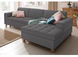 Ecksofa HOME AFFAIRE "Corby L-Form", grau (anthrazit), B:266cm H:80cm T:162cm, Struktur fein (100% Polyester);Chenille (100% Polyester);NaturLEDER (echtes Rindsleder) auf Sitzfläche, Kunstleder im Korpus;Melrose (100% Polyester), Sofas, Ecksofa, wahlweise mit Bettfunktion, Steppung auf Sitzfläche