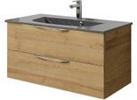 Waschtisch SAPHIR "Serie 6025 Mineralmarmor-Waschtisch mit Unterschrank, 97 cm breit" Waschtische Gr. Waschtisch grau, braun (riviera eiche, riviera eiche quer nb) Waschplatz mit 2 Schubladen, hängend, verschiedene Ausführungen