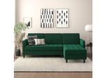 Ecksofa DOREL HOME "Presley, L-Form", grün (dunkelgrün), B:213cm H:83cm T:154cm, Veloursstoff 100% Polyester, Sofas, Ecksofa, Ecksofa mit Bett-Funktion und Stauraum, verstellbare Rückenlehne