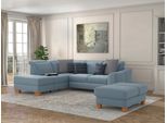 Ecksofa SIT & MORE "Dundee L-Form", blau (hellblau), B:263cm H:86cm T:219cm, Sofas, Ecksofa, mit Federkern und Massivholzfüßen, wahlweise mit Kopfteilverstellung