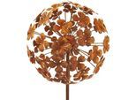 Kobolo Gartenstecker Dekostecker rusty flower ball H 110 cm, braun