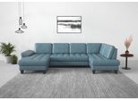 Wohnlandschaft SIT & MORE "Westham U-Form", bunt (graublau), B:338cm H:88cm T:172cm, 100% Polyester, Sofas, Wohnlandschaft, wahlweise mit Bettfunktion, Bettkasten, Sitztiefenverstellung