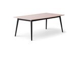 Esstisch HAMMEL FURNITURE "Meza Designtisch mit Auszugsfunktion und 2 Einlegeplatten", beige (natur, schwarz, natur), B:210cm H:74cm T:100cm, Tischplatte: Weißpigmentiertes, matt lackiertes Eichenfurnier (natürliche MDF-Kante). Gestell: Massive Esche, Tische, Esstisch, bootsförmige Tischplatte MDF, Massivholzgestell, in zwei Breiten