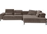 Ecksofa GALLERY M BRANDED BY MUSTERRING "Felicia Due L-Form" Sofas Gr. B/H/T: 312 cm x 69 cm x 216 cm, Velours, mega-Recamiere rechts, mit Sitzvorzug motorisch, silberfarben (silver) Ecksofas Wahlweise mit Sitzvorzug, inkl. Kopfteilverstellung, Sitzhöhe 40 cm