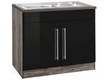 Spülenschrank KOCHSTATION "KS-Samos", schwarz (schwarz hochglanz, eiche vintage), B:100cm H:85cm T:60cm, Schränke, Spülenschrank, 100 cm breit, inkl. Einbauspüle