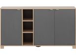 Midischrank SCHILDMEYER "Anouk", grau (eiche hellfarben, basaltgrau), B:144,5cm H:78,1cm T:39,0cm, FSC-zertifizierter Holzwerkstoff, Schränke, Breite 144,5 cm