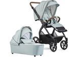 Kombi-Kinderwagen GESSLEIN "FX4 Soft+ mit Aufsatz Swing schwarz, mintgrün meliert", Baby, grün (mintgrün meliert), Kinderwagen, mit Babywanne C3 und Babyschalenadapter