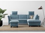 Ecksofa HOME AFFAIRE "Trelleborg L-Form", blau (blau, grau), B:252cm H:86cm T:213cm, 100% Polyester, Sofas, Ecksofa, wahlweise mit Bettfunktion und Bettkasten, inkl. Federkern-Polsterung