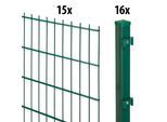 Doppelstabmattenzaun GARDEN 'N' MORE "Standard", grün, H:200cm L:30cm, Kunststoff, Stahl, Zaunelemente, 15 Elemente für 30 m, LxH: 200 x 203 cm, mit 16 Pfosten
