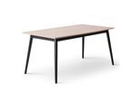 Esstisch HAMMEL FURNITURE "Meza Designtisch mit Auszugsfunktion und 2 Einlegeplatten", beige (natur, schwarz, natur), B:165cm H:74cm T:90cm, Tischplatte: Weißpigmentiertes, matt lackiertes Eichenfurnier (natürliche MDF-Kante). Gestell: Massive Esche, Tische, Esstisch, bootsförmige Tischplatte MDF, Massivholzgestell, in zwei Breiten