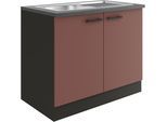 Spülenschrank OPTIFIT "Palma", rot (rostrot, anthrazit, anthrazit), B:100cm H:84,8cm T:60cm, Holzwerkstoff, Schränke, Spülenschrank, Breite 100 cm, inklusive Einbauspüle